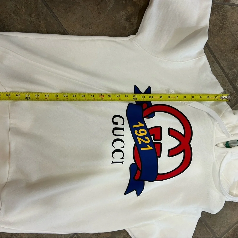 Men's Gucci jersey cotton hoodie, interlocking G 1921 anniversary motif large